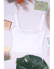 Fine Square Neck Crop Tank Top With Padding (White)
